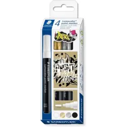 Staedtler Lumocolor 349 Pack con 4 Marcadores Acrilicos Permanentes - Trazo 2.4 mm aprox. - Tinta Base de Agua - Colores Surtido