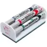 Pentel Maxiflo Pack de 4 Rotuladores para Pizarra Blanca + Borrador Magnetico - Punta de Bala - Ancho de Linea 2mm - Regulacion