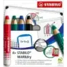 Stabilo MARKdry Pack de 4 Marcadores para Pizarra + Sacapuntas + Paño de Limpieza - Mina XXL de 10mm - Madera 100% Certificada P