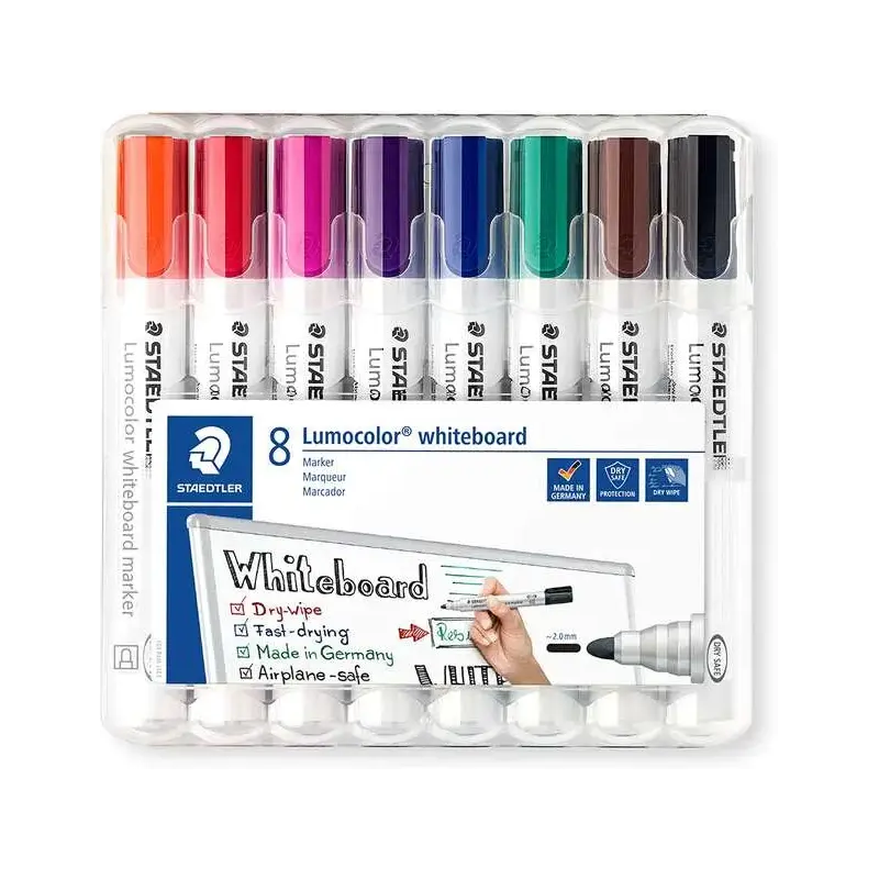 Staedtler Lumocolor 351 Pack de 8 Marcadores para Pizarra Blanca - Secado Rapido - Colores Surtidos | Ahorro Imprimiendo