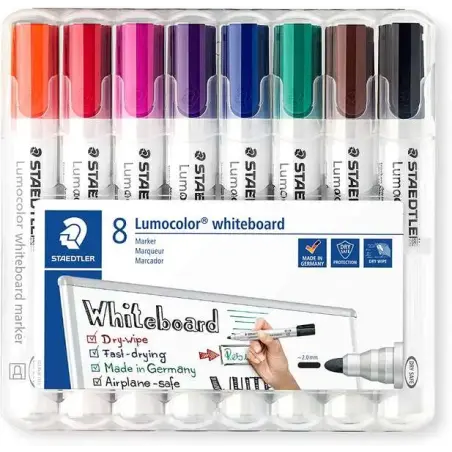 Staedtler Lumocolor 351 Pack de 8 Marcadores para Pizarra Blanca - Secado Rapido - Colores Surtidos | Ahorro Imprimiendo