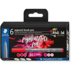 Staedtler 371 Pack de 6 Rotuladores Punta de Pincel Suave - Colores Vivos y Brillantes - No Amarillea con el Paso del Tiempo - N