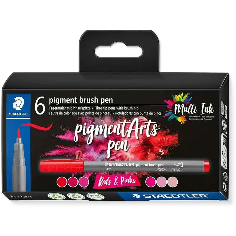 Staedtler 371 Pack de 6 Rotuladores Punta de Pincel Suave - Colores Vivos y Brillantes - No Amarillea con el Paso del Tiempo - N
