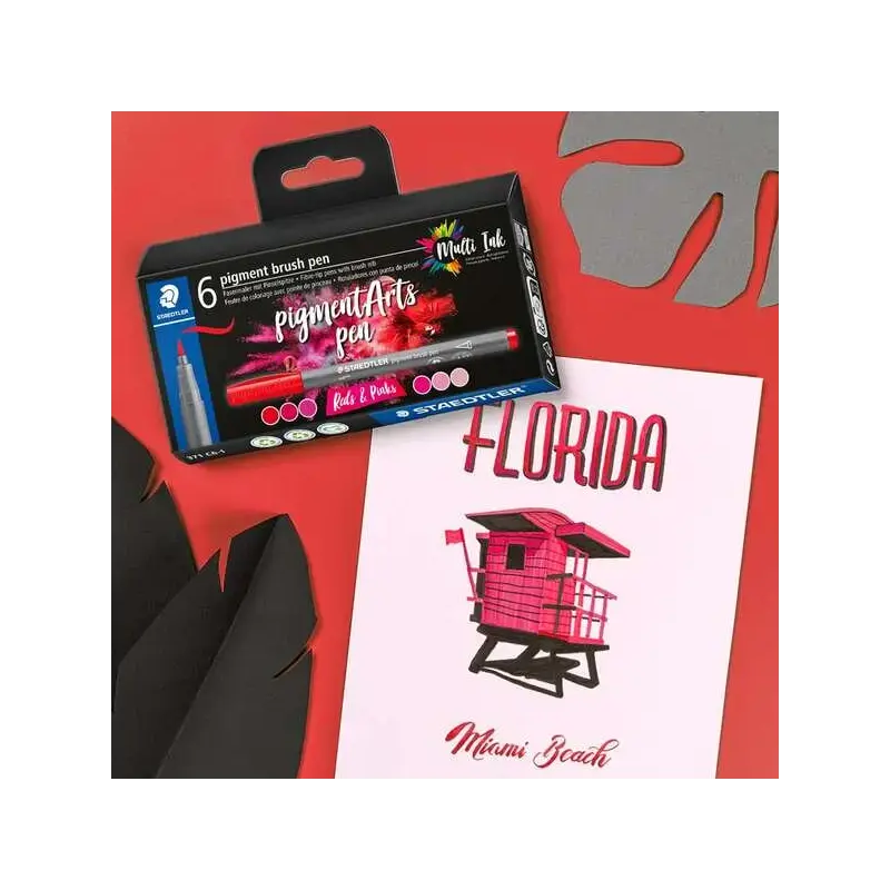 Staedtler 371 Pack de 6 Rotuladores Punta de Pincel Suave - Colores Vivos y Brillantes - No Amarillea con el Paso del Tiempo - N