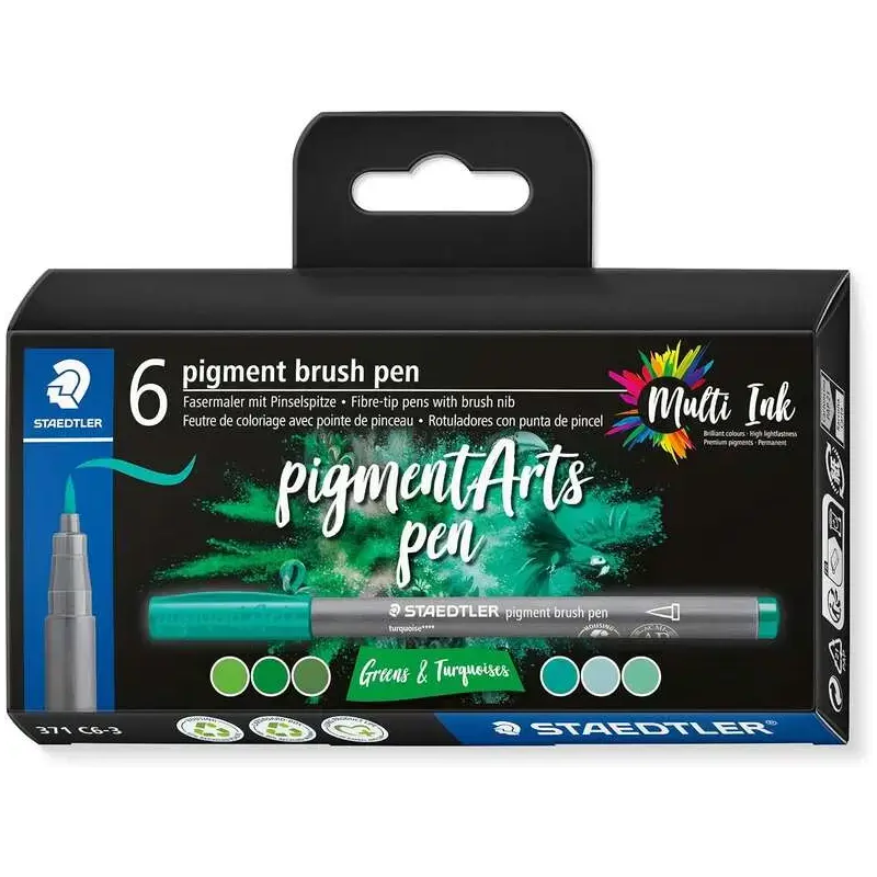 Staedtler 371 Pack de 6 Rotuladores Punta de Pincel Suave - Colores Vivos y Brillantes - No Amarillea con el Paso del Tiempo - N