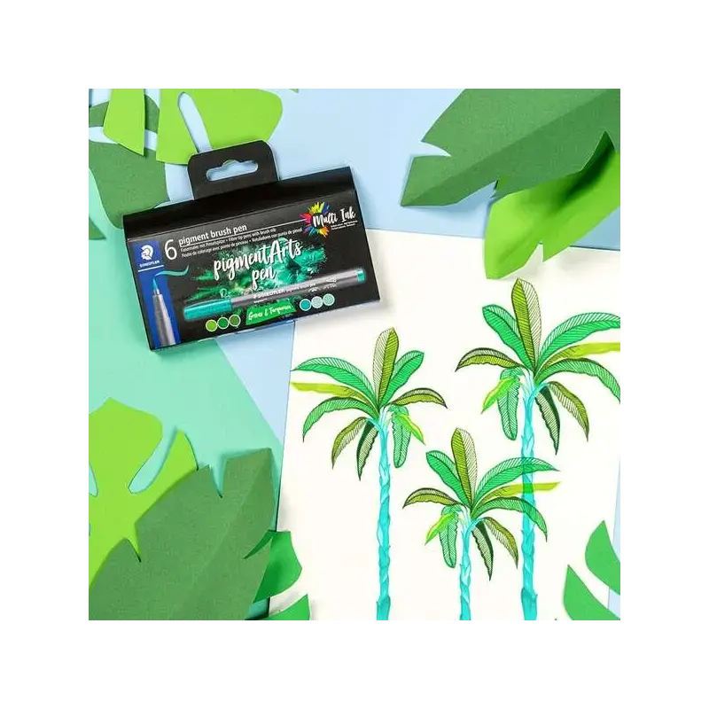 Staedtler 371 Pack de 6 Rotuladores Punta de Pincel Suave - Colores Vivos y Brillantes - No Amarillea con el Paso del Tiempo - N