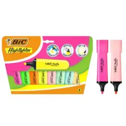 Bic Marking Highlighter Flat Pack de 8 Marcadores Fluorescentes - Punta Biselada - Trazo entre 1.20 y 4.60 mm - Tinta con Base d