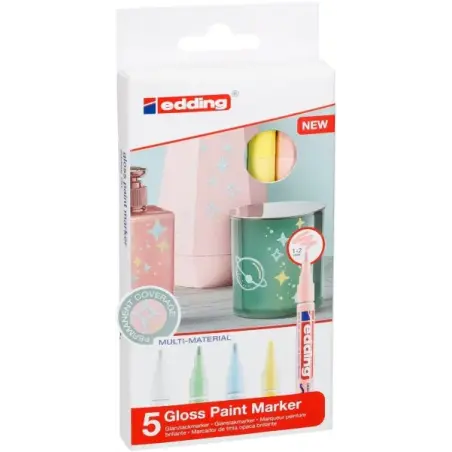 Edding 751 Pack de 5 Rotuladores Permanentes - Punta Redonda - Trazo entre 1 y 2 mm. - Tinta Opaca - Secado Rapido - Colores Sur
