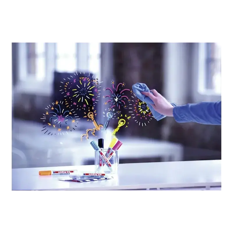 Edding 95 Pack de 6 Rotuladores para Cristal - Punta Redonda - Trazo 1.5-3mm - Colores Blanco, Amarillo, Negro, Naranja, Rosa y