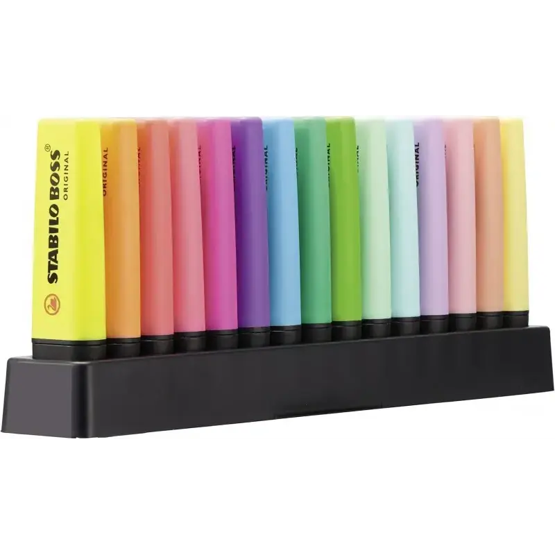 Stabilo Boss 70 Pack de Escritorio de 15 Marcadores Fluorescente - Practica Base para Escritorio - Trazo entre 2 y 5mm - Recarga