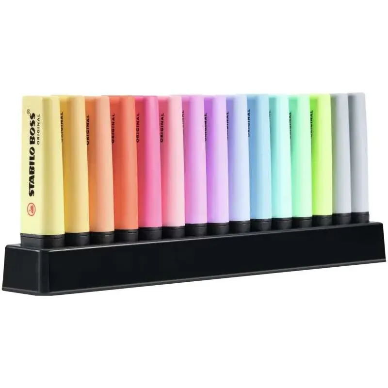 Stabilo Boss 70 Pack de Escritorio de 15 Marcadores Fluorescente - Practica Base para Escritorio - Trazo entre 2 y 5mm - Recarga