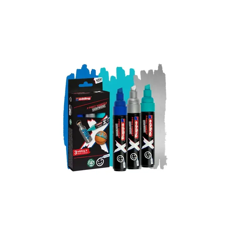 Edding X 6900 Oceano Pack de 3 Rotuladores Multisuperficie Permanentes de Tinta Opaca - Punta Biselada con Trazo 2-10mm - Color