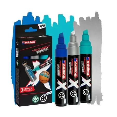 Edding X 6900 Oceano Pack de 3 Rotuladores Multisuperficie Permanentes de Tinta Opaca - Punta Biselada con Trazo 2-10mm - Color