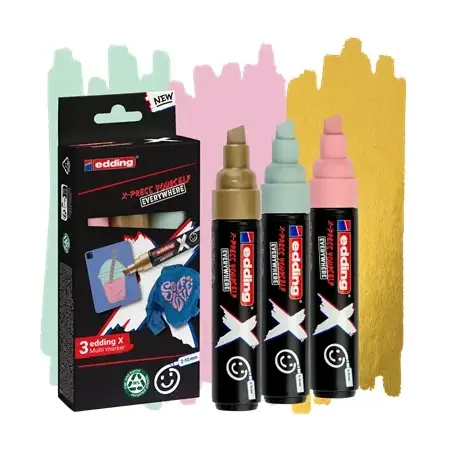 Edding X 6900 Pastel Pack de 3 Rotuladores Multisuperficie Permanentes de Tinta Opaca - Punta Biselada con Trazo 2-10mm - Color