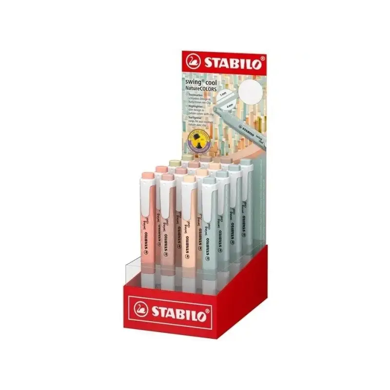 Stabilo Swing Cool Naturecolors Expositor con 16 Marcadores Fluorescentes - Cuerpo Plano - Punta Biselada - Trazo entre 1 y 4mm