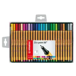 Stabilo Point 88 Pack de 25 Rotuladores de Punta Fina de Fibra - Trazo de 0.4 mm - Tinta con Base de Agua - Colores Surtidos | A