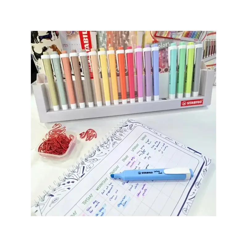 Stabilo Swing Cool Set de Mesa de 18 Marcadores Fluorescentes - Cuerpo Plano - Punta Biselada - Trazo entre 1 y 4mm - Tinta con