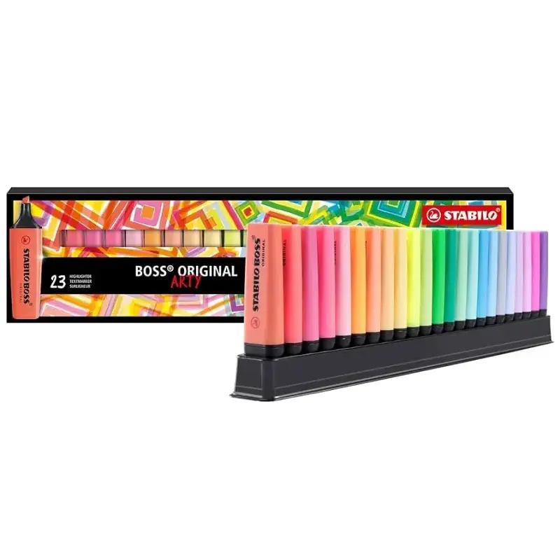 Stabilo Boss Arty Line Pack de 23 Marcadores Fluorescentes - Trazo entre 2 y 5mm - Recargable - Tinta con Base de Agua - Colores
