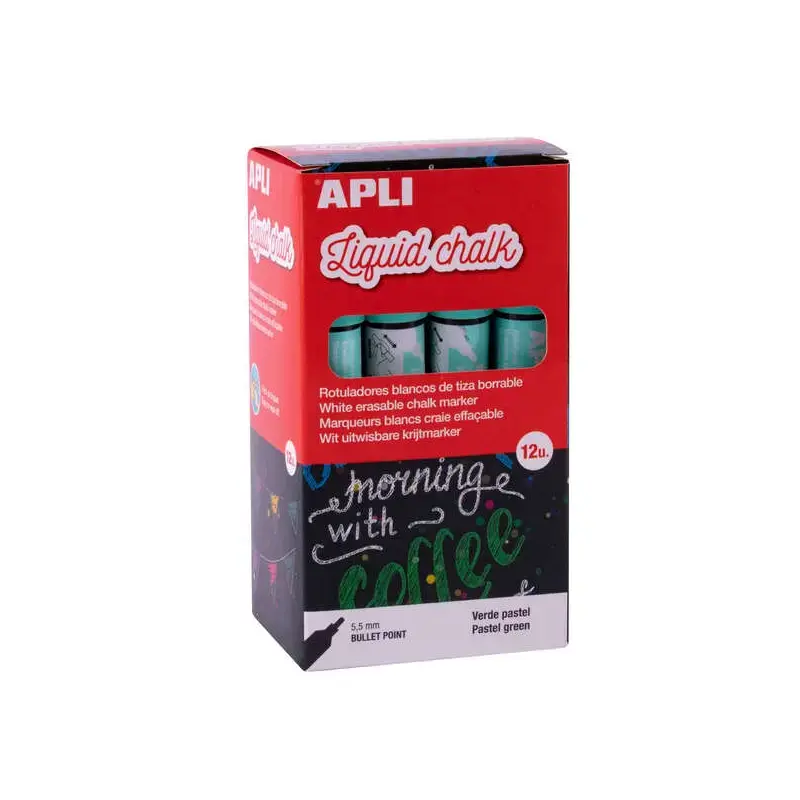 Apli Pack de 12 Rotuladores de Tiza Liquida - Punta Redonda - Ideal para Pizarras, Plastico, Vinilos, Metal, Etc - Facil de Borr