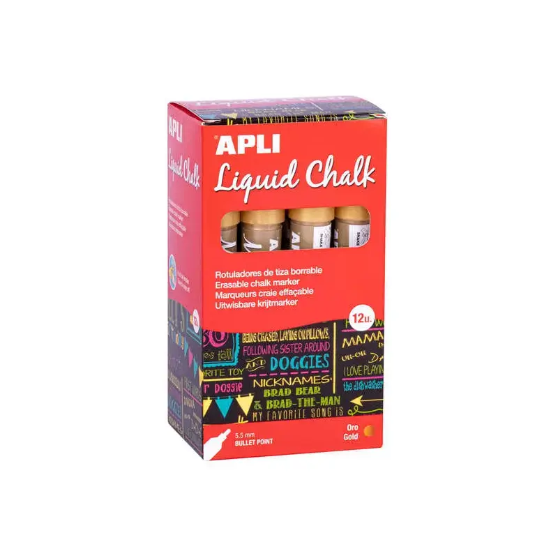 Apli Pack de 12 Rotuladores de Tiza Liquida - Punta Redonda - Ideal para Pizarras, Plastico, Vinilos, Metal, Etc - Facil de Borr