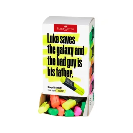 Faber-Castell TXTLNR Expositor con 60 Marcadores Fluorescentes - Punta Biselada - Trazo entre 1, 2 y 5 mm - Tinta con Base de Ag