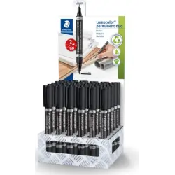 Staedtler Lumocolor 348 Expositor con 30 Rotuladores Permanentes de Doble Punta - Secado Rapido - Color Negro | Ahorro Imprimien