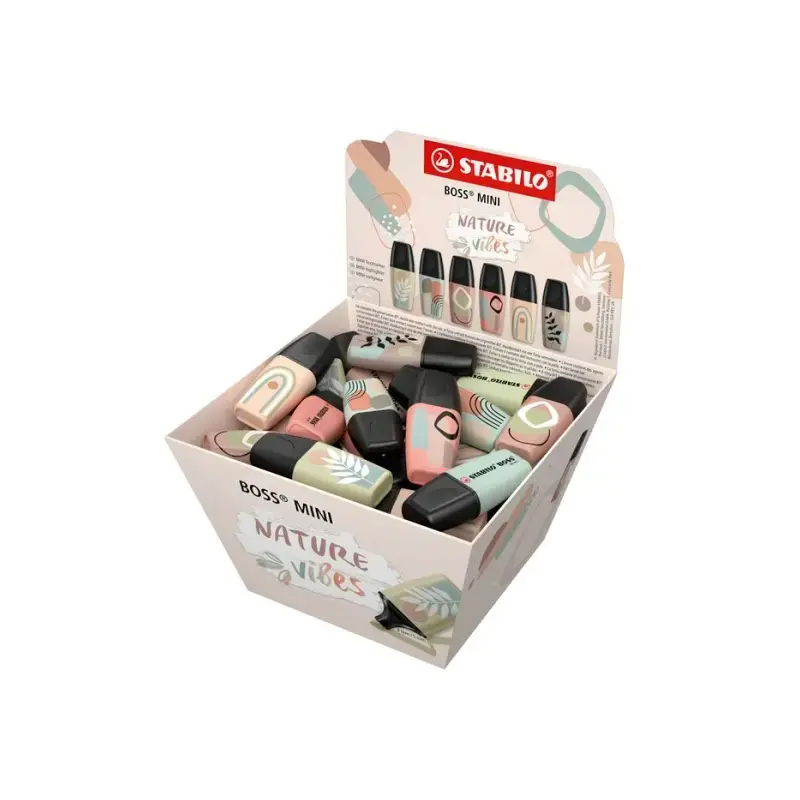 Stabilo Boss Mini Naturevibes Expositor con 50 Marcadores Fluorescentes - Trazo entre 2 y 5mm - Tinta con Base de Agua - Antisec