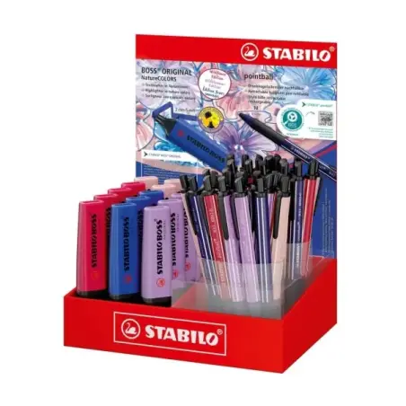 Stabilo Boss Naturecolors Wildflower Expositor con 15 Marcadores Boss + 38 Boligrafos Pointball -Tinta de los Boligrafos Azul -