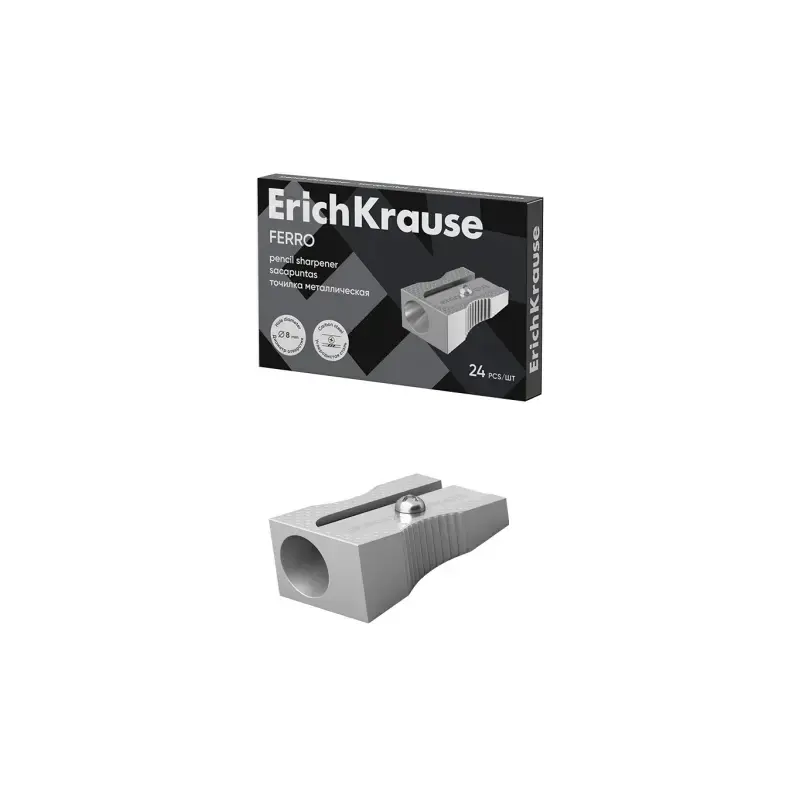 Erichkrause Ferro Sacapuntas de Aluminio con Agarre Ergonomico - Orificio de 8mm - Cuchilla de Acero al Carbono - Color Aluminio