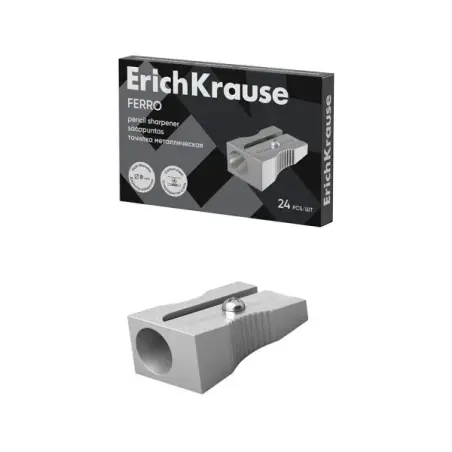 Erichkrause Ferro Sacapuntas de Aluminio con Agarre Ergonomico - Orificio de 8mm - Cuchilla de Acero al Carbono - Color Aluminio