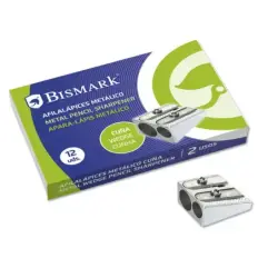 Bismark Afilalapiz Metalico Doble para Lapices Normales o Gruesos - Color Acero | Ahorro Imprimiendo