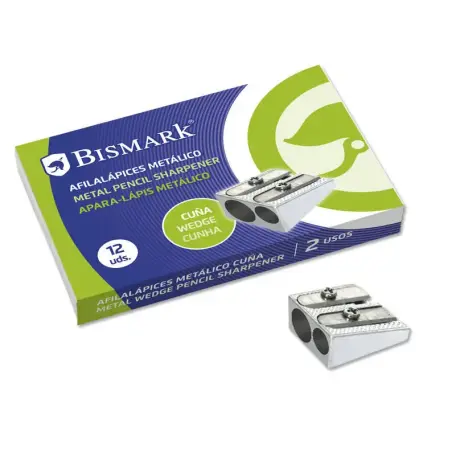 Bismark Afilalapiz Metalico Doble para Lapices Normales o Gruesos - Color Acero | Ahorro Imprimiendo