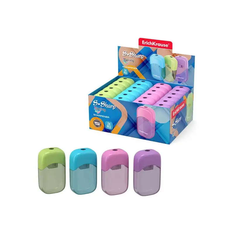 Erichkrause Sacapuntas S-Sharp con Contenedor - Diseño Ergonomico - Cuchilla de Acero Resistente - Color Surtido | Ahorro Imprim