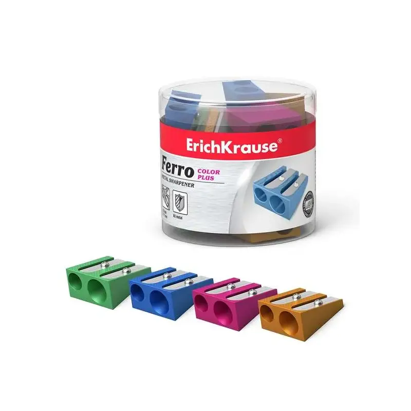 Erichkrause Ferro Color Plus - Sacapuntas Doble de Aluminio - Agarre Ergonomico - 8mm y 11mm de Diametro - Color Surtido | Ahorr