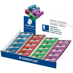 Staedtler Sacapuntas Metalico con Cuchilla de Metal - Angulo de Afilado de 23° - 1 Agujero - Colores Surtidos | Ahorro Imprimien