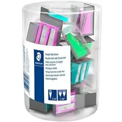 Staedtler Expositor con 18 Sacapuntas de Plastico - 2 Agujeros - Angulo de Afilado 23° y 30° - Colores Surtidos | Ahorro Imprimi