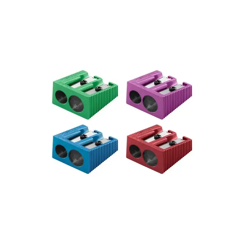 Staedtler Expositor de 20 Sacapuntas Metalicos con Cuchilla de Metal y 2 Orificios - Angulo de Afilado de 23° y 30º - Colores Su