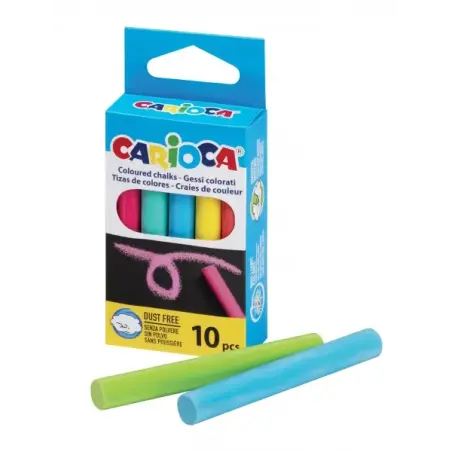 Carioca Pack de 10 Tizas Estandar - sin Polvo - Colores Brillantes - Lavables - Faciles de Borrar - Color Varios | Ahorro Imprim
