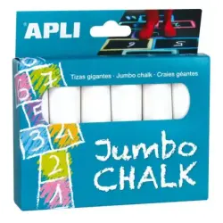 Apli Pack de 6 Tizas Redondas Jumbo - Tamaño Ø 25 x 105mm - Sulfato de Calcio Bajo en Residuo - Aptas para Uso Escolar - Color B