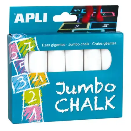 Apli Pack de 6 Tizas Redondas Jumbo - Tamaño Ø 25 x 105mm - Sulfato de Calcio Bajo en Residuo - Aptas para Uso Escolar - Color B