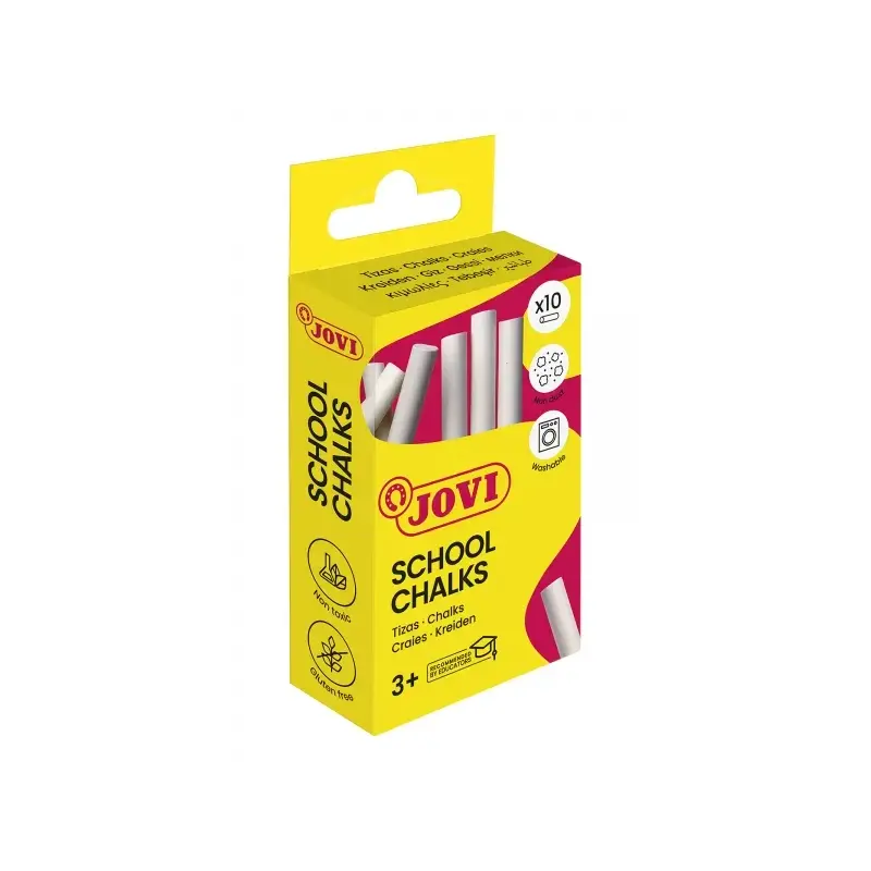 Jovi School Chalks Caja con 10 Tizas Blancas - Compactas - sin Polvo - Materias Primas Naturales - Trazos Nitidos - Faciles de B