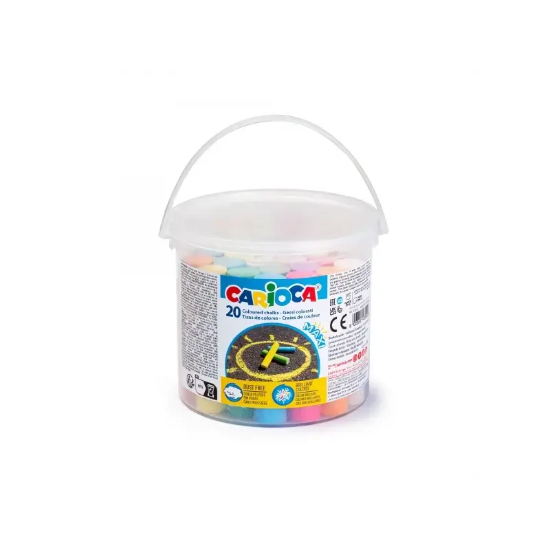 Carioca Pack de 20 Tizas Maxi Bote con Asa - sin Polvo - Colores Brillantes - Lavables - Faciles de Borrar - Color Varios | Ahor