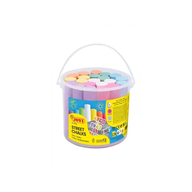 Jovi Street Chalks Bote 21 Tizas Jumbo - Especiales para Dibujar en El Suelo - Tizas Redondas - Facil Eliminacion con Agua - Poc