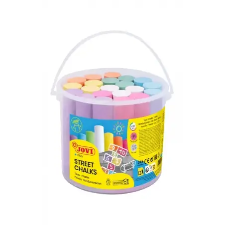 Jovi Street Chalks Bote 21 Tizas Jumbo - Especiales para Dibujar en El Suelo - Tizas Redondas - Facil Eliminacion con Agua - Poc