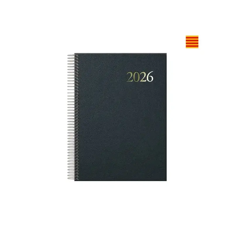 Dohe Segovia Agenda Anual Espiral en Catalan - Dia Pagina - Sabado y Domingo misma Pagina - Tamaño 14x20cm - Color Negro | Ahorr