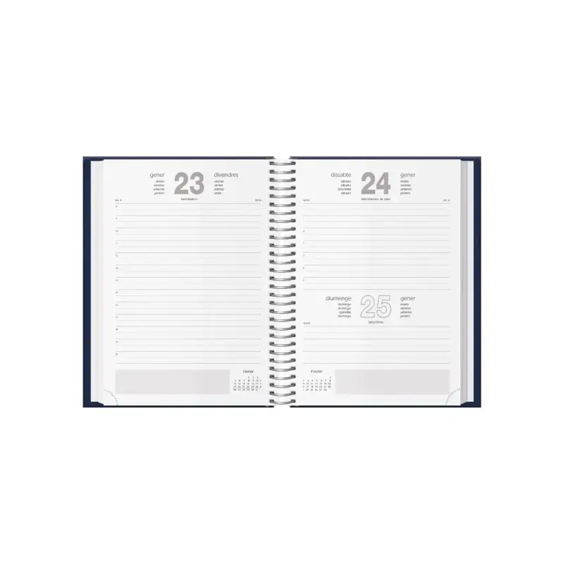 Dohe Segovia Agenda Anual Espiral en Catalan - Dia Pagina - Sabado y Domingo misma Pagina - Tamaño 14x20cm - Color Azul | Ahorro