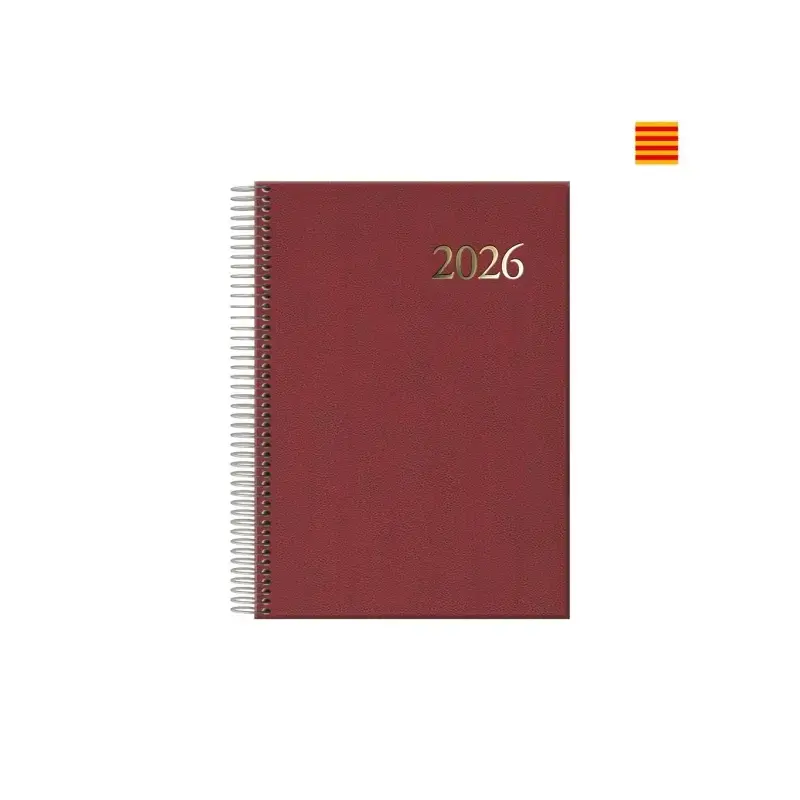 Dohe Segovia Agenda Anual Espiral en Catalan - Dia Pagina - Sabado y Domingo misma Pagina - Tamaño 14x20cm - Color Burdeos | Aho