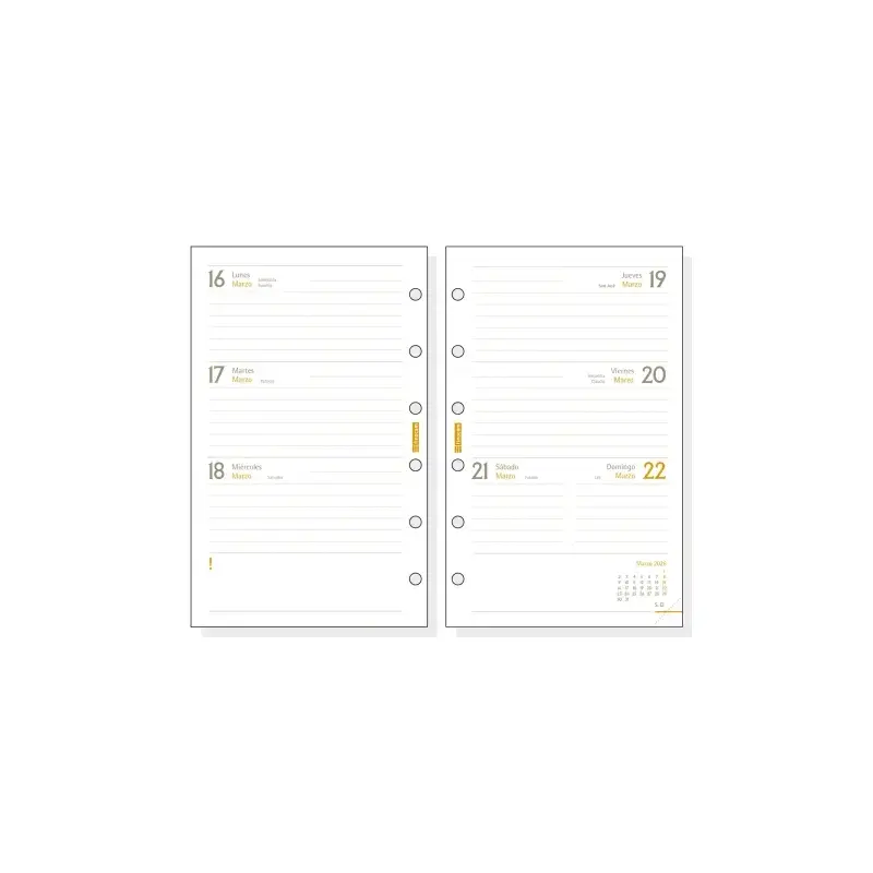 Finocam C399 Recambio para Agendas Classic - Anual 2026 - Hojas Microperforadas - Formato 603 - 79x6x127mm - Semana Vista Horizo
