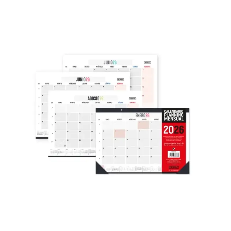 Ingraf Planificador de Mesa Mensual - Encolado con Tapa de Polipropileno - 12 Hojas de Faciles de Arrancar | Ahorro Imprimiendo
