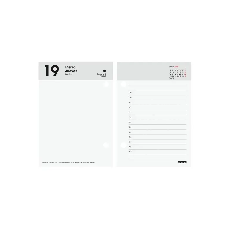 Finocam Taco de Sobremesa - Anual 2026 - 85x35x120mm - Sobremesa - Color Blanco y Rojo | Ahorro Imprimiendo